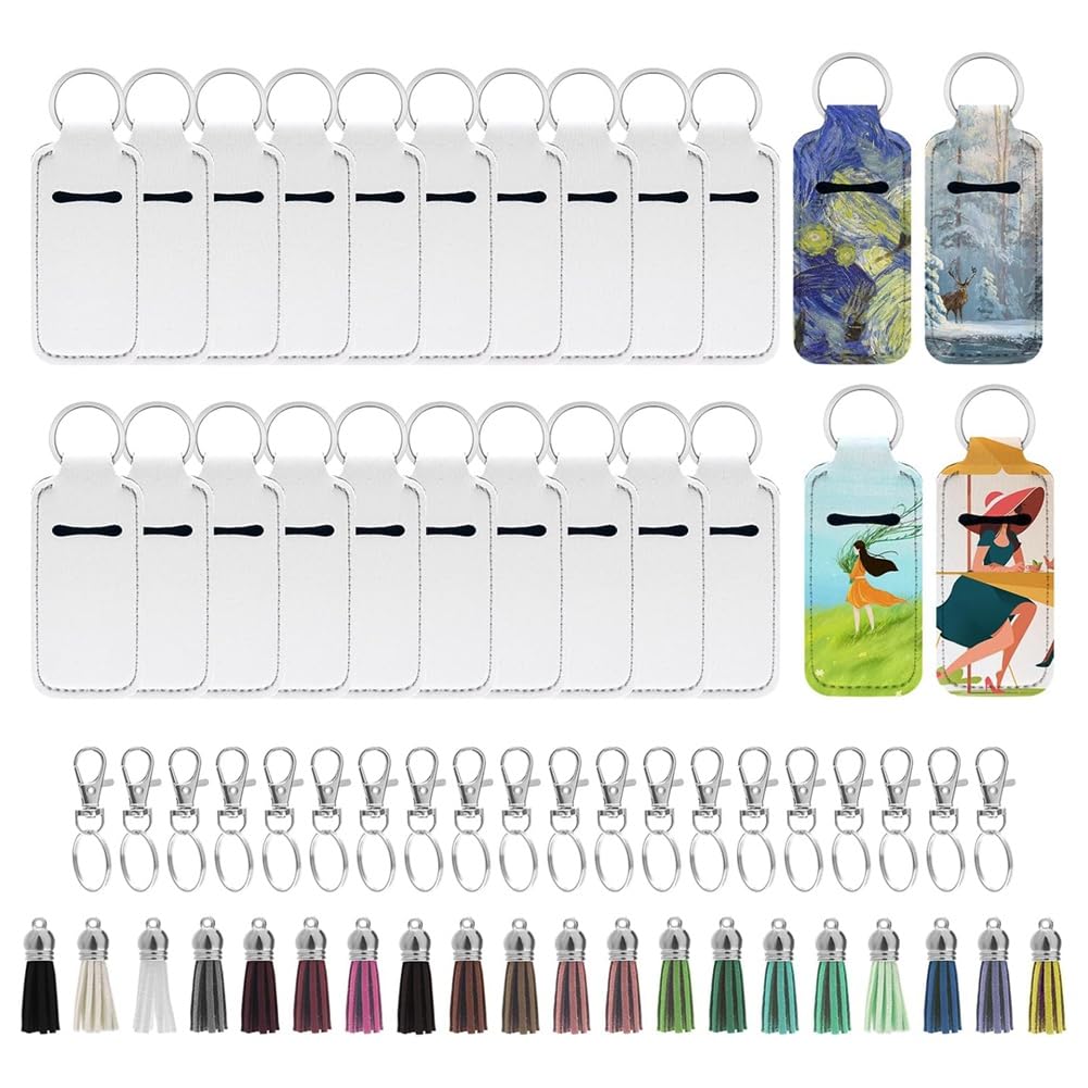 Plmvhpb White 60Pcs Sublimation Chapstick-Holder Blanks, Bulk Neoprene Lip Balm Holder Keychain, Diy Sublimation Blanks