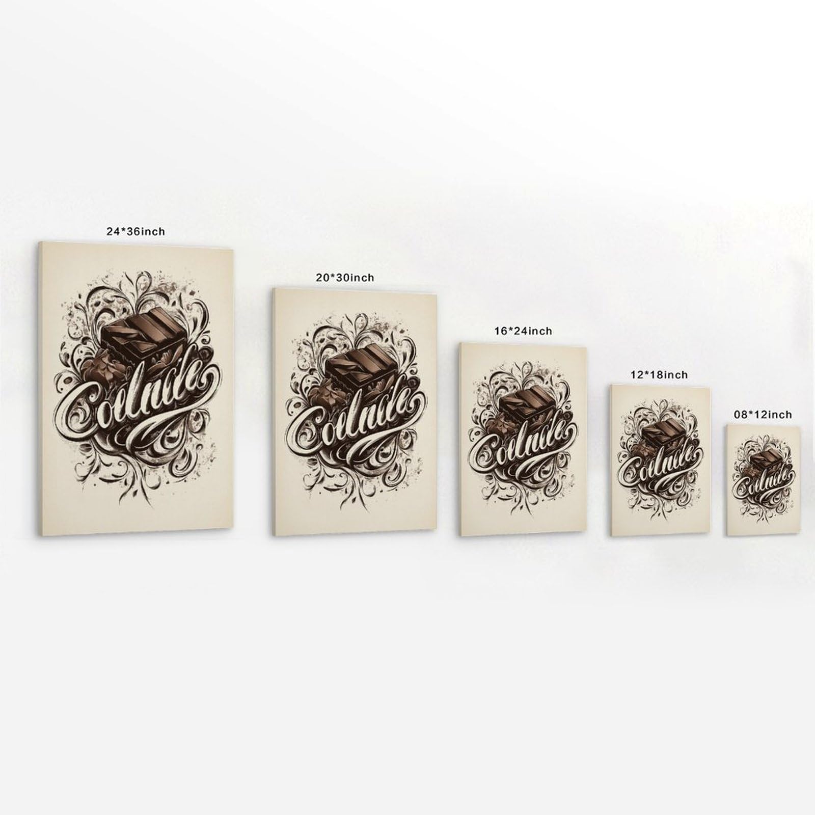 XHBKJA Minimalistischer Kunstdruck auf Leinwand, Retro-Getränke-Poster, Schokoladentafel mit stilvollem Schriftzug, moderne Familie, für Wohnzimmer, Dekoration, Rahmen-Stil, 50 x 75 cm