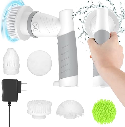 YorkHoMo Limpiador eléctrico giratorio, recargable de gran capacidad, con 6 cabezales de cepillo reemplazables para limpiar bañeras, azulejos,
