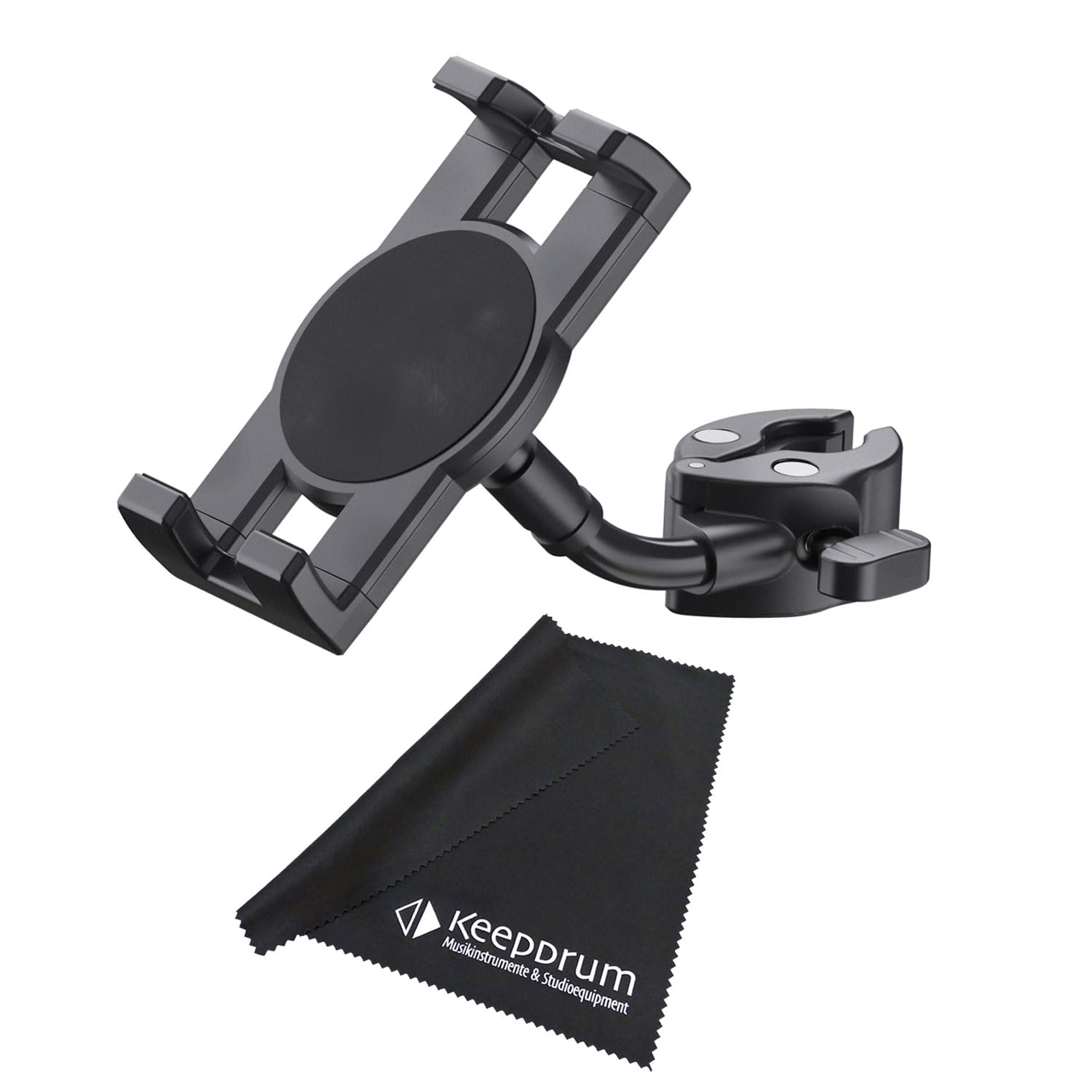 K-M 19764 - Supporto per smartphone con morsetto per tubi e treppiedi con panno in microfibra Keepdrum