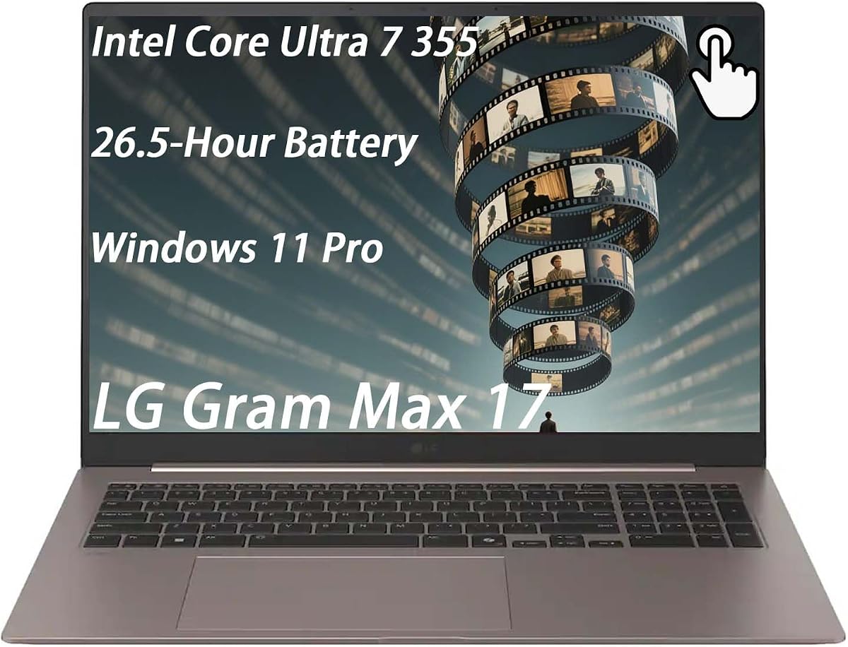 LG gram Max 17 Laptop, Windows 11 Pro, Intel Core Ultra 7 355 (Panther Lake), 64GB RAM, 8TB SSD, 26.5-Hour Battery, 3.39 lbs, 2560x1600 IPS Touchscreen, Dual AI, Wi-Fi 7, Thunderbolt4, Backlit, w/kit