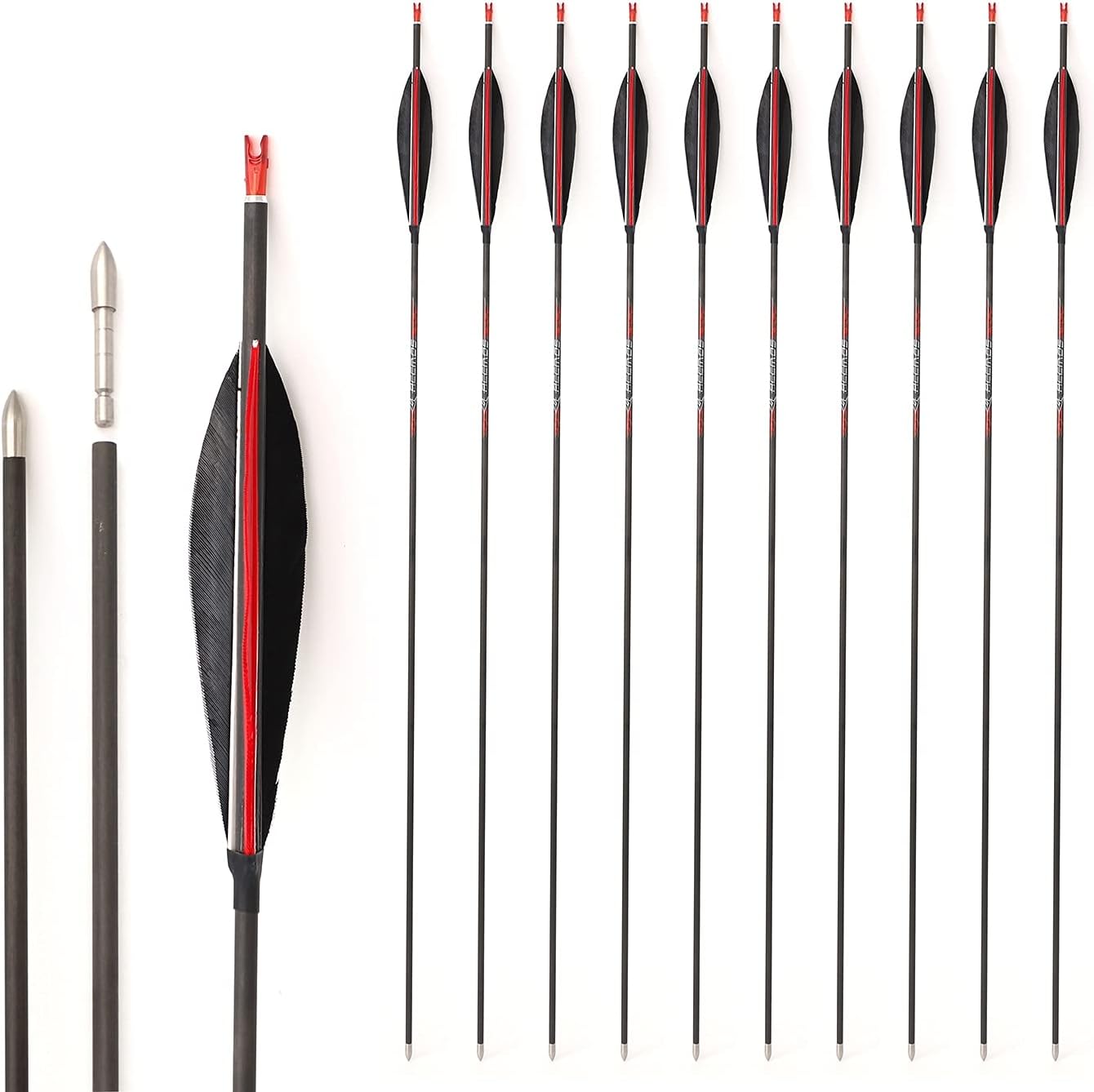1100 Spine Arrow 30 Inch Arrow Target Practice Arrow Hunting Arrow Carbon Arrows Compound Bow Recurve Bow Adult Youth Archery Indoor Outdoor Shooting Bullet Tip 12pc Black