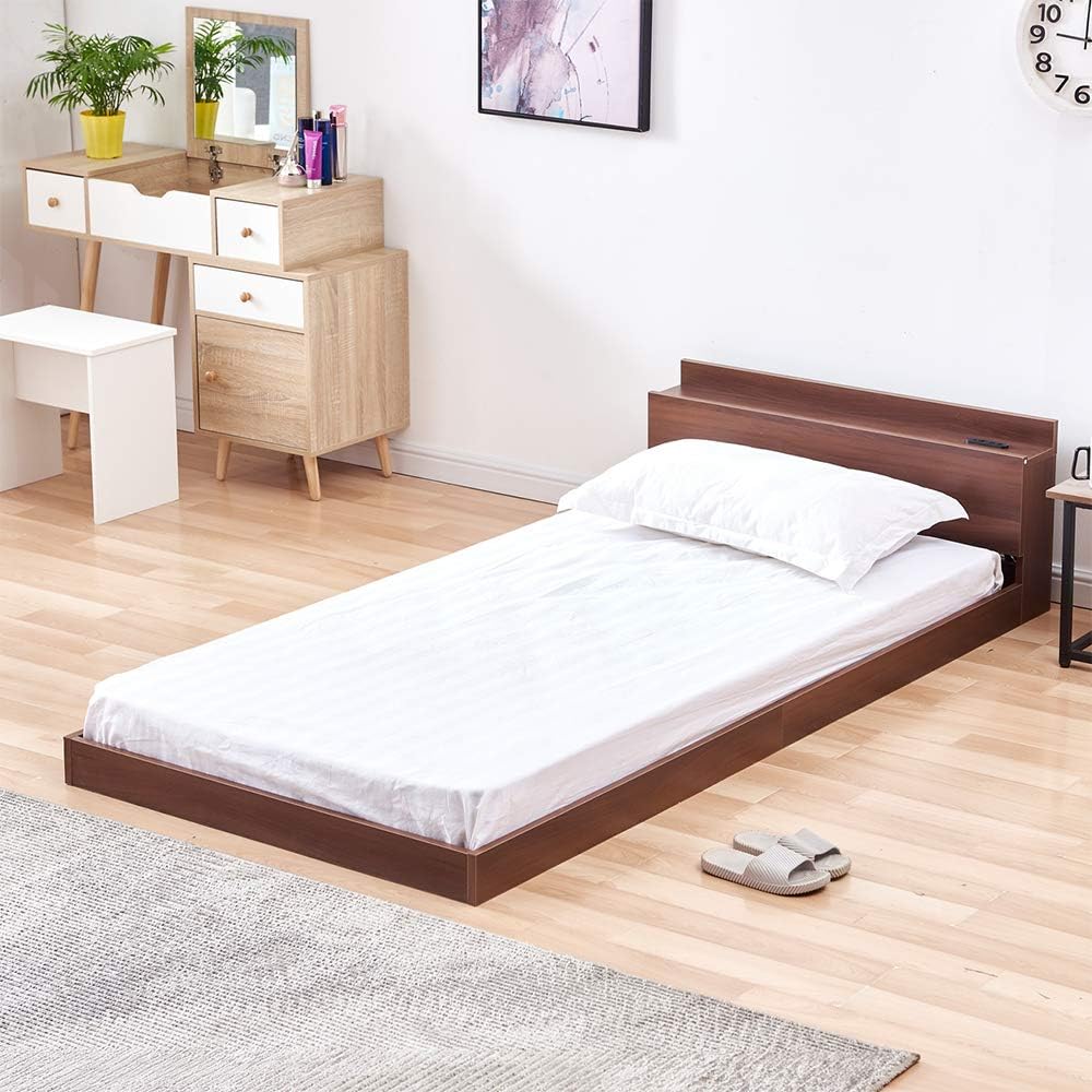 Ansley&HosHo Single Bed, Frame with Outlet, Low Bed, Panama | Ubuy