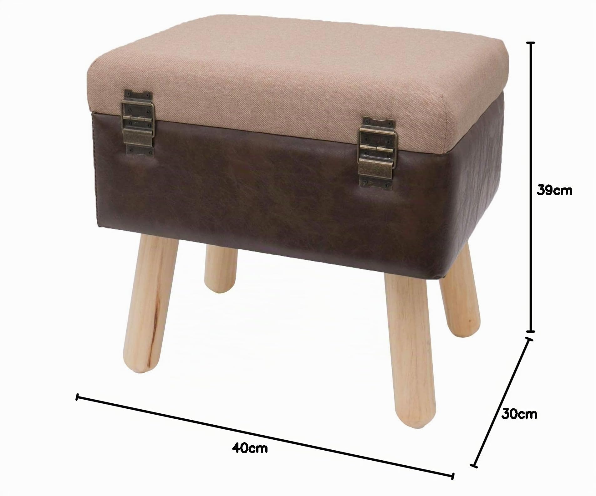 HMF Tabouret vintage avec espace de rangement en bois - 40 x 32 x 39 cm - Marron - Classique