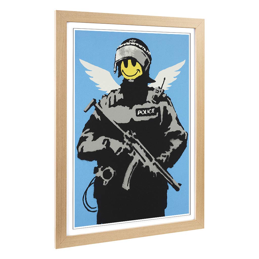 Big Box Art Framed Print of Banksy Smiley Copper Graffiti Design | Wall Art Picture | Home Decor for Kitchen, Living Room, Bedroom, Hallway, Oak, A2 / 24.5x18 Inch / 62x45cm