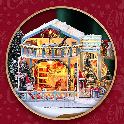 Puppenhaus Miniatur Möbel Weihnachten Handgefertigt mit Staubschutz Kinder Handgefertigtes Haus Modell Holz… – Bild 5