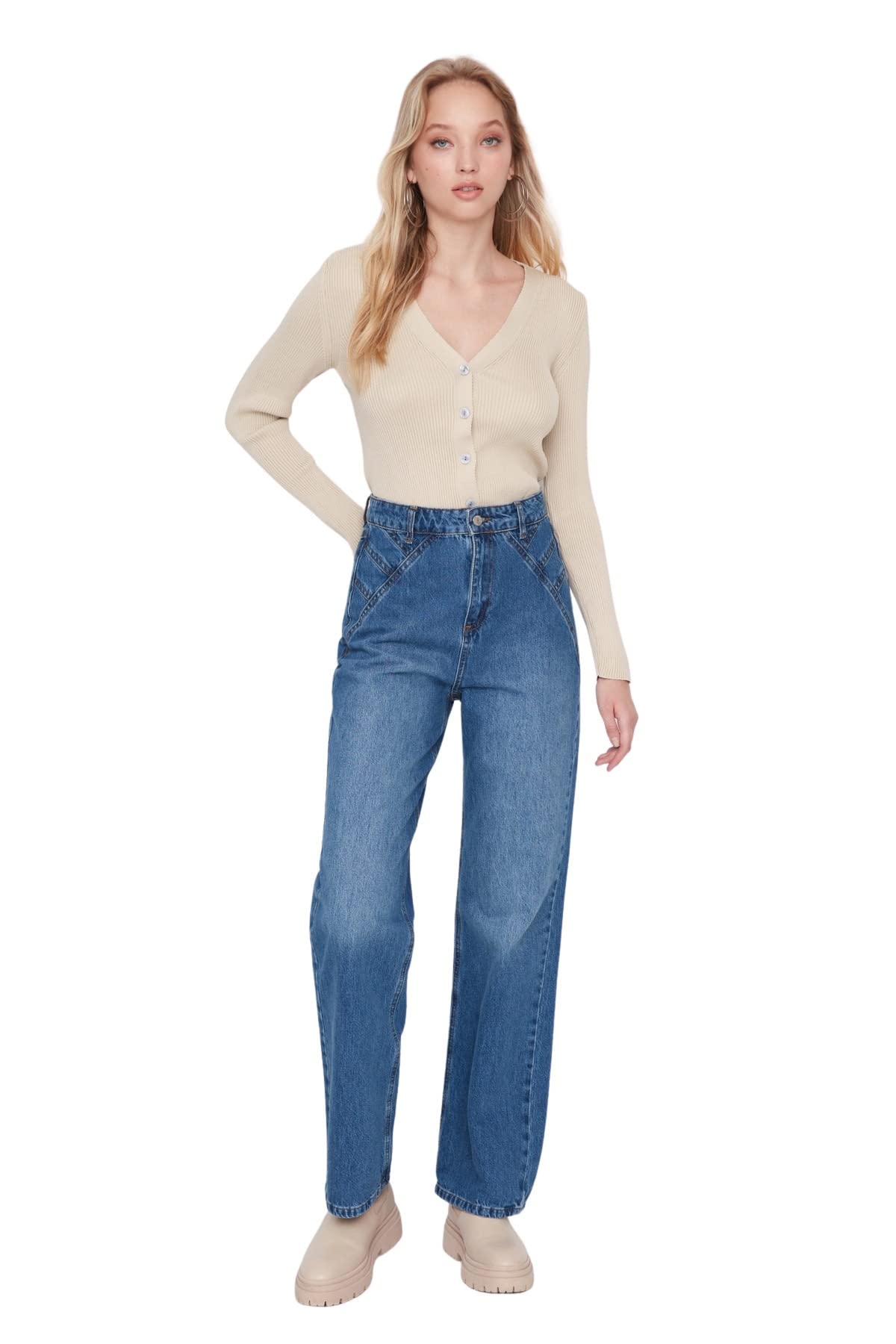 Trendyol Woman 90's Wide Leg Jeans, Navy Blue, 42