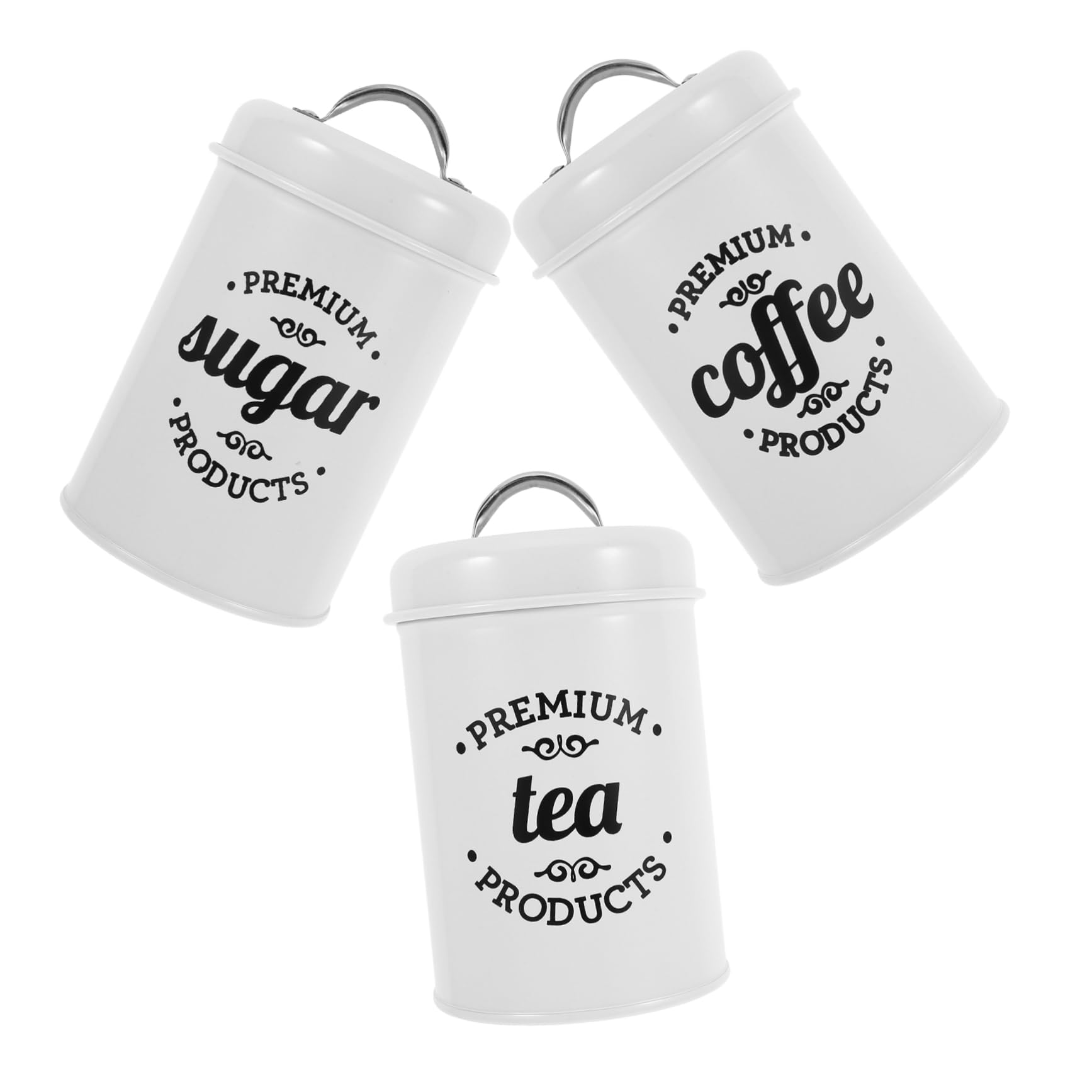 TOPBATHY Set 3 Barattoli per Caffè e Zucchero in Ferro, Chiusura Ermetica, Salvaspazio, Design Europeo Elegante per Cucina e Ufficio
