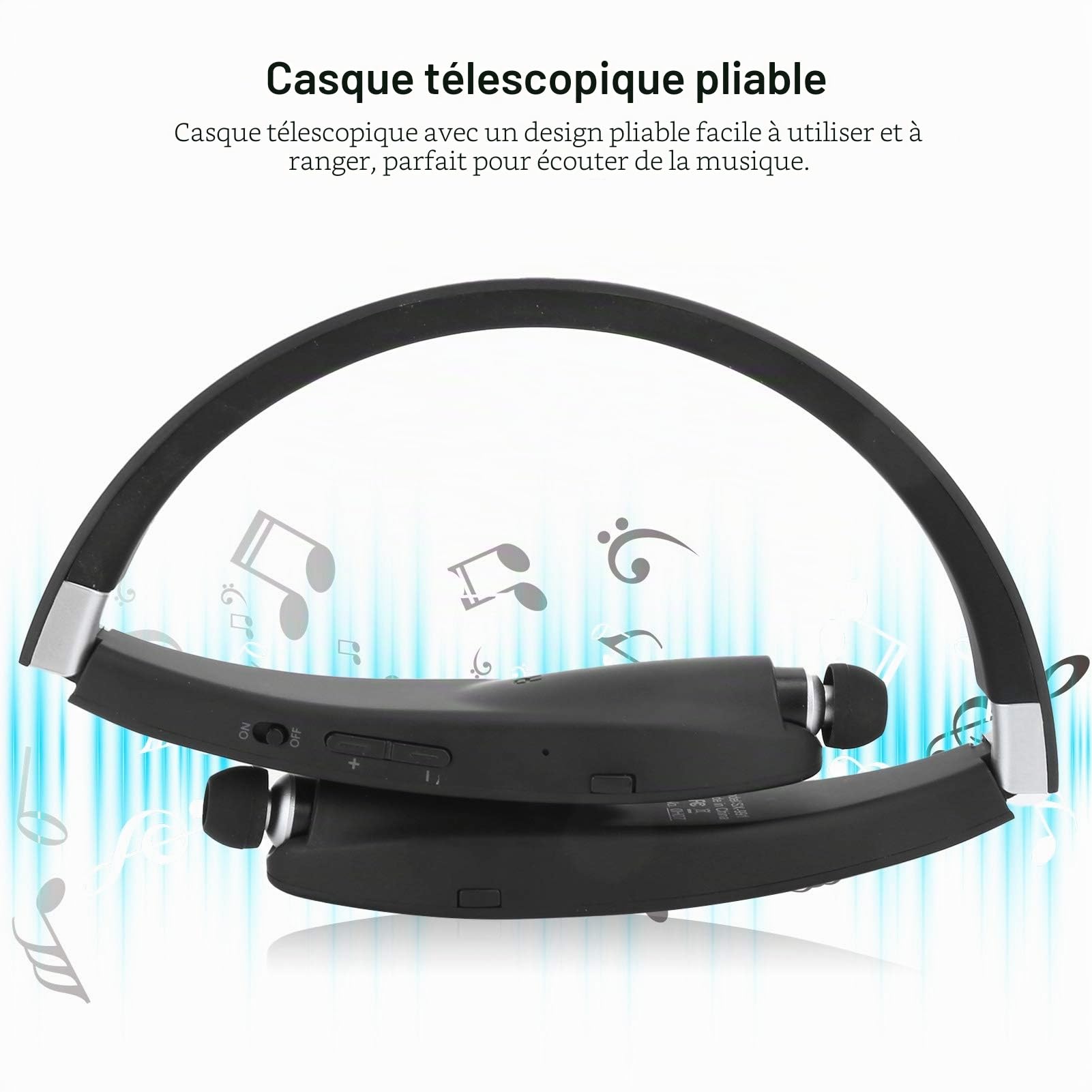Goshyda SX‑991 Casque Bluetooth 5.0 avec tour de cou pliable avec écouteurs rétractables, pour bureau à domicile, vidéoconférence, avec étui de transport