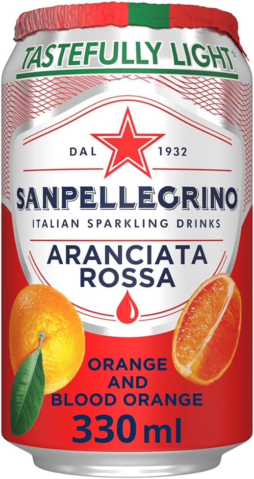 San Pellegrino Aranciata Rossa Sun-Ripened Orange and Blood Orange Beverage Italian Sparkling Drink, 11.16 fl oz ℮ 330 ml