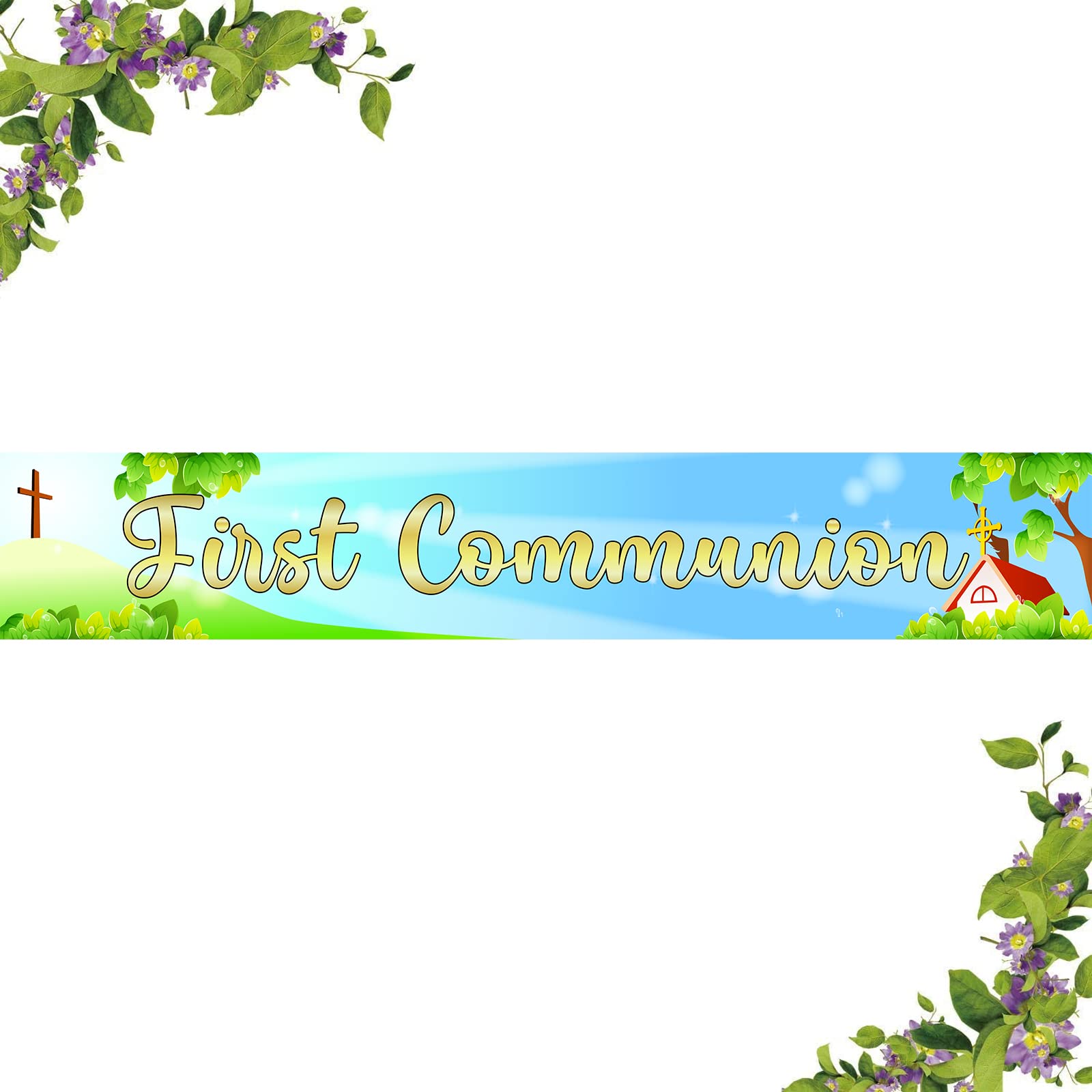 INNORU First Communion Large Banner, God Bless Yard Sign Decorations, Baby Shower, Wedding, Baptism Christening Party Decorations Photo Booth Props 9.8x1.6ft