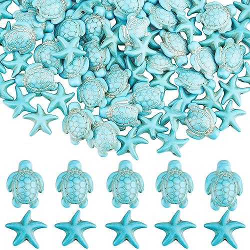 SUNNYCLUE 1 Box 80+120Pcs Turtle Beads Bulk Blue Starfish Beads Turtles Charms Synthetic Turquoise Summer Sea Ocean Animal Tortoise Bead for jewellery Making Beading Kit DIY Necklace Bracelet Supplies