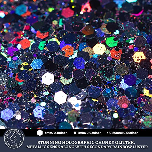 LEOBRO Black Holographic Chunky Glitter 160G/5.64OZ, Craft & Nail Glitter for Resin Epoxy Tumblers - Image 3