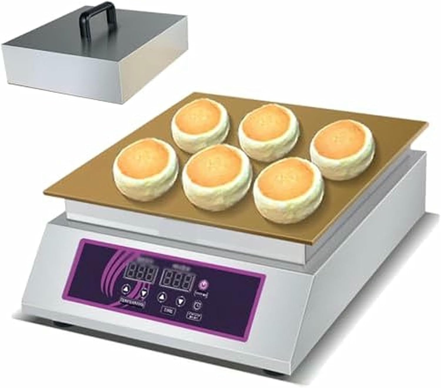 Electric Souffle Machine, 1300W Digital Display, 0-260℃ Temp Control, Stainless Steel Pancake Maker for Home Restaurant Bakery Snack