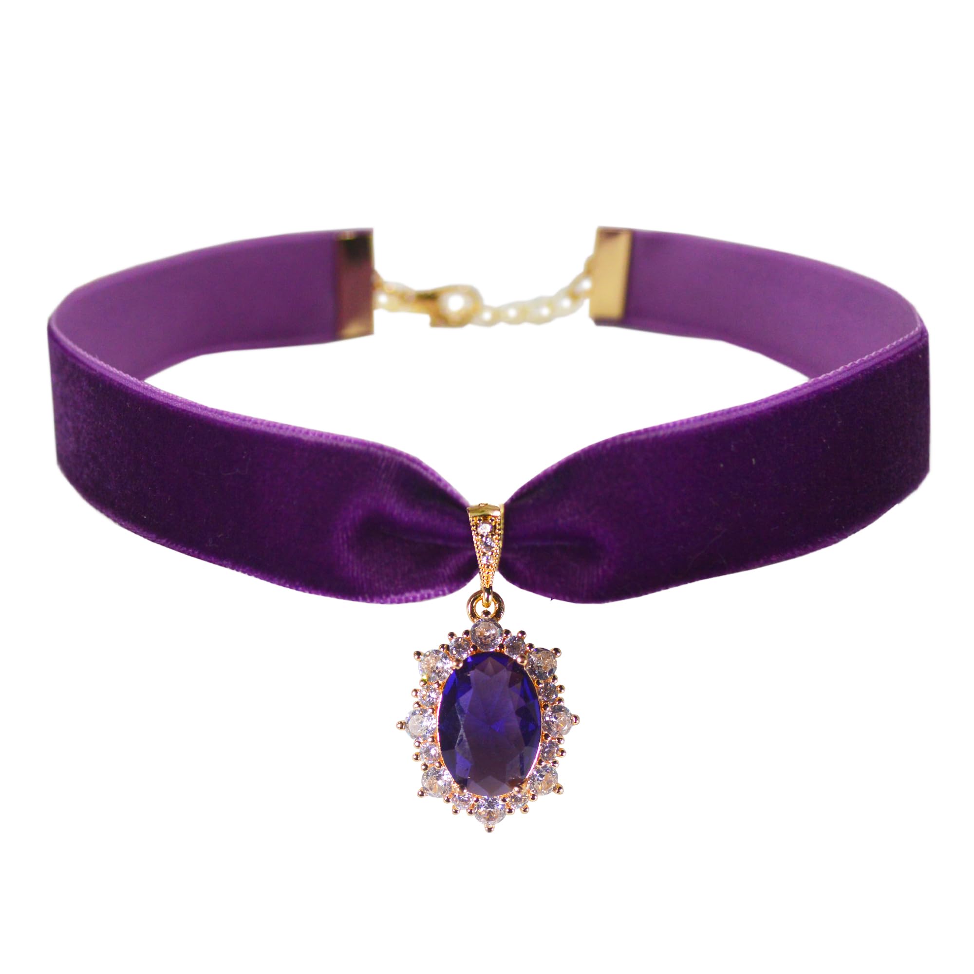 MOMOCAT 14K Gold Plated Sapphire Imitation Velvet Choker Necklace for Women Thick Chokers Birthstone Chocker Vintage Pendant Necklaces Chockers for