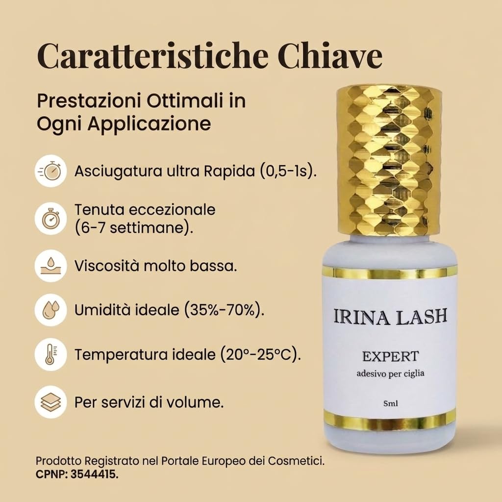 Colla per ciglia Extension, Volume Expert, Registrazione sanitaria, Asciugatura rapida in 0,5 secondo, incollatura in 7 sec, 5 ml nero per extension - Irina Lash