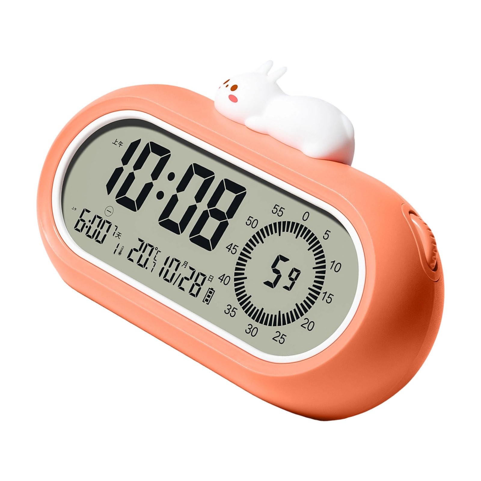 Tsophreniq Multifunctional Cartoon Rabbits Alarm Clock Nightlight Visual Timer Soft Glows Temperature Display for Bedroom Homes Student Study Timer