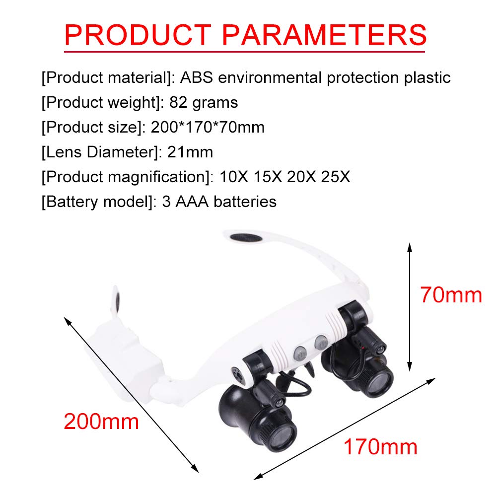 Gafas De Aumento Manos Libres Montadas En La Cabeza Con Iluminación Led - Zoom De 10X A 25X, Con 4 Lentes Desmontables - Utiliza Pilas Aaa, Adecuadas Para Lectura, Lupas Para Joyería, Electrónica R