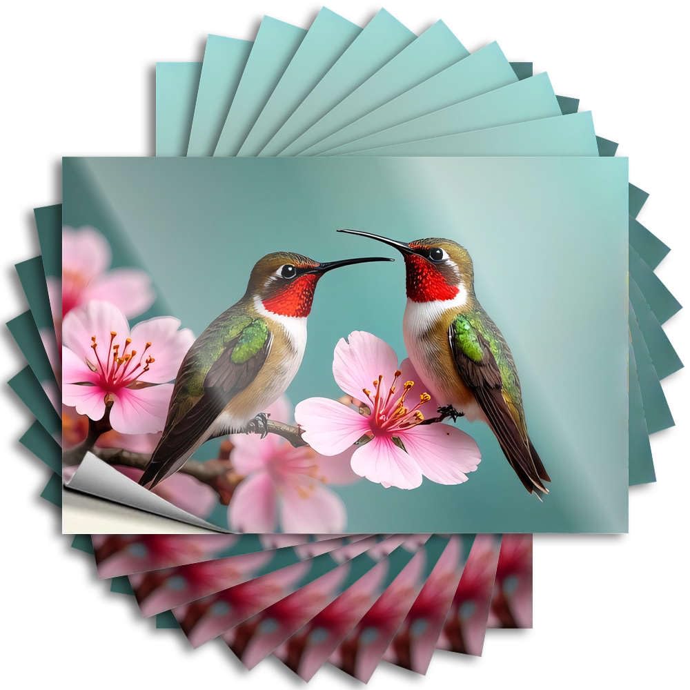 Stickers Beauty Custom Stickers, Hard Waterproof Two Hummingbirds Perch On Blossoms for Hydro Flask | Small Vinyl Decals for Adults Holiday Gift(12X18CM)
