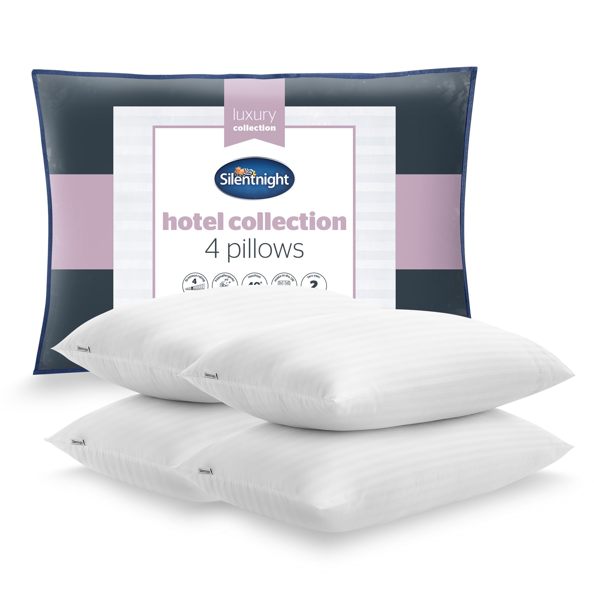 Silentnight Hotel Collection Pillows 4 Pack - Luxury Hotel Quality Pillows Soft Medium Support For Back And Side Sleepers Comfy Supportive - Hypoallergenic And Machine Washable - Pack Of 4
