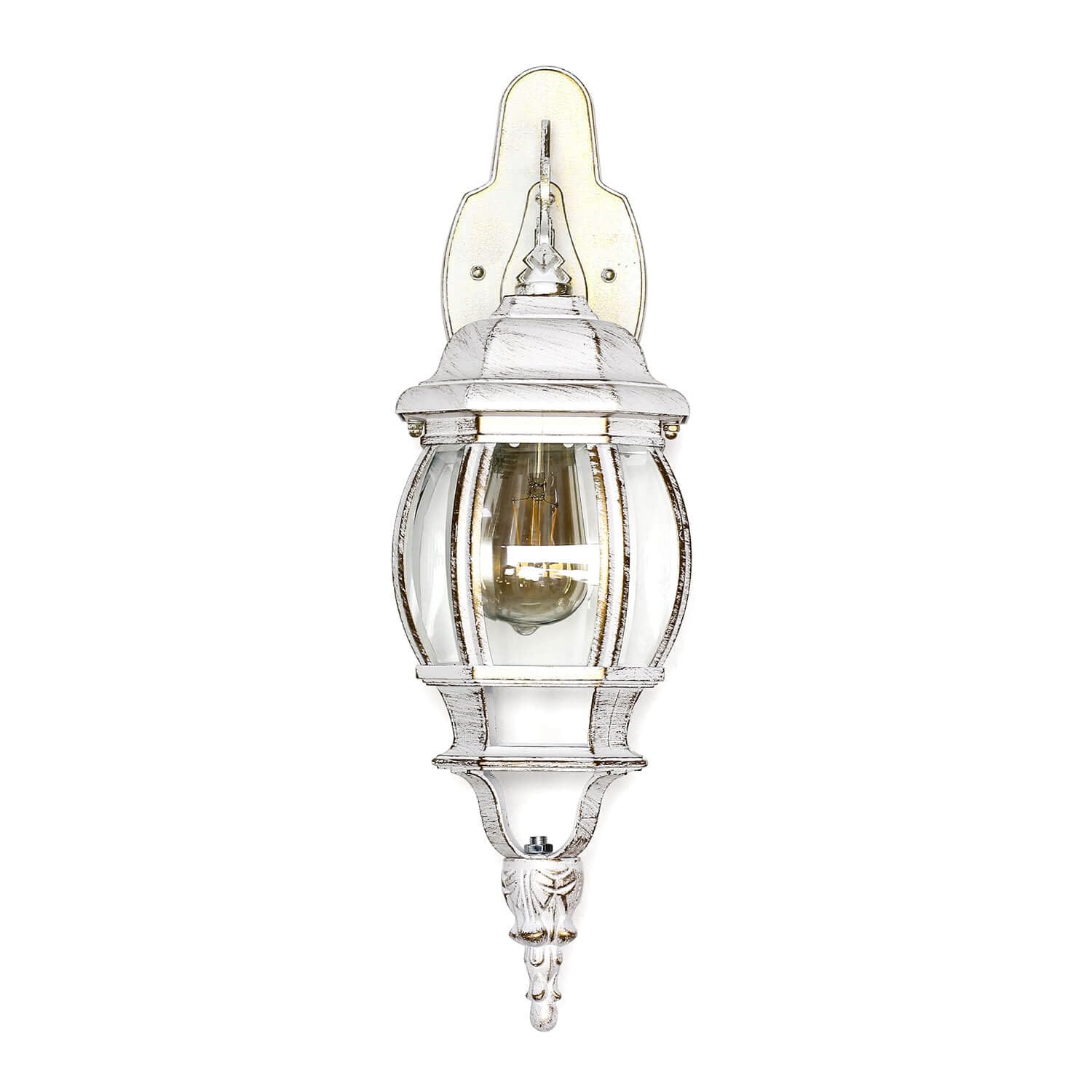 Lampada da parete esterna Brest a forma di lanterna con braccio bianco oro stile rustico retrò E27 IP44 ideale per giardino, terrazzo, cortile