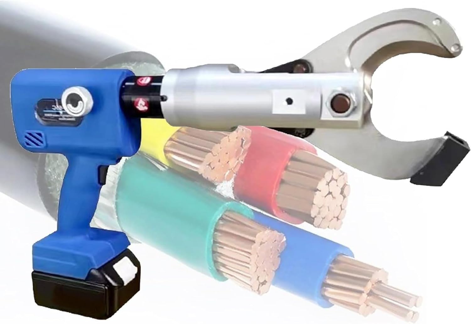 Générique Hydraulischer Kabelschneider, Elektrowerkzeug aus legiertem Stahl mit 2 abnehmbaren Batterien für CU/Al und geschirmte Kabel