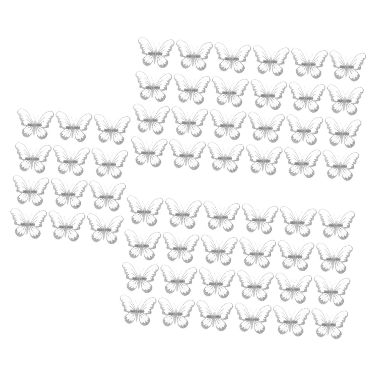 SEWACC 60 Piezas Artificial Clip En Tela Mariposas Con Clip Abrazadera De Miniture Decoración Mariposas Adorno Gasa white