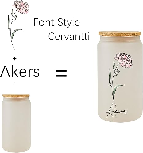 Miniatura 5 de Vaso de café helado personalizado con tapa de bambú y popote de plástico, taza de vidrio con nombre con flor de nacimiento, taza de café en forma de