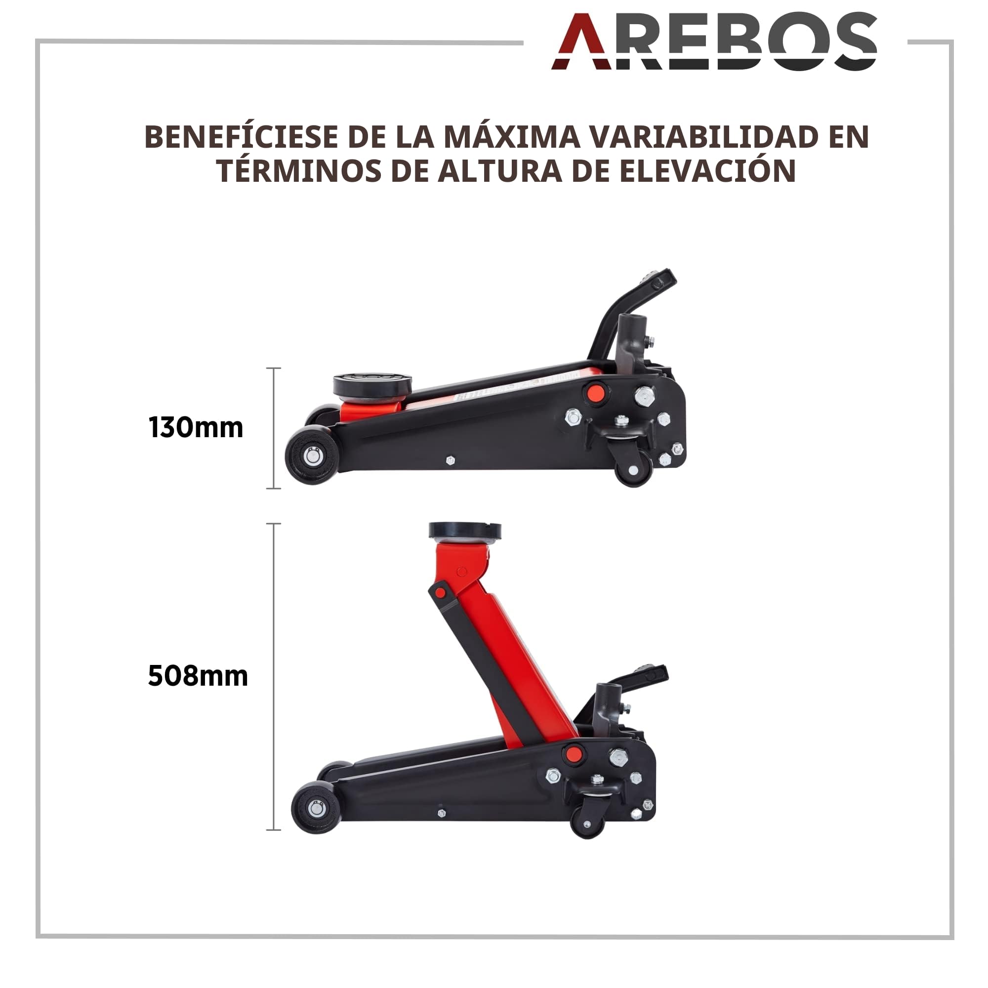 Arebos Gato Hidráulico 3T con Pedal + 2 Soportes | Capacidad 3 Ton | Gato para Taller y Aficiones | Elevador Seguro para Automóviles y Turismos