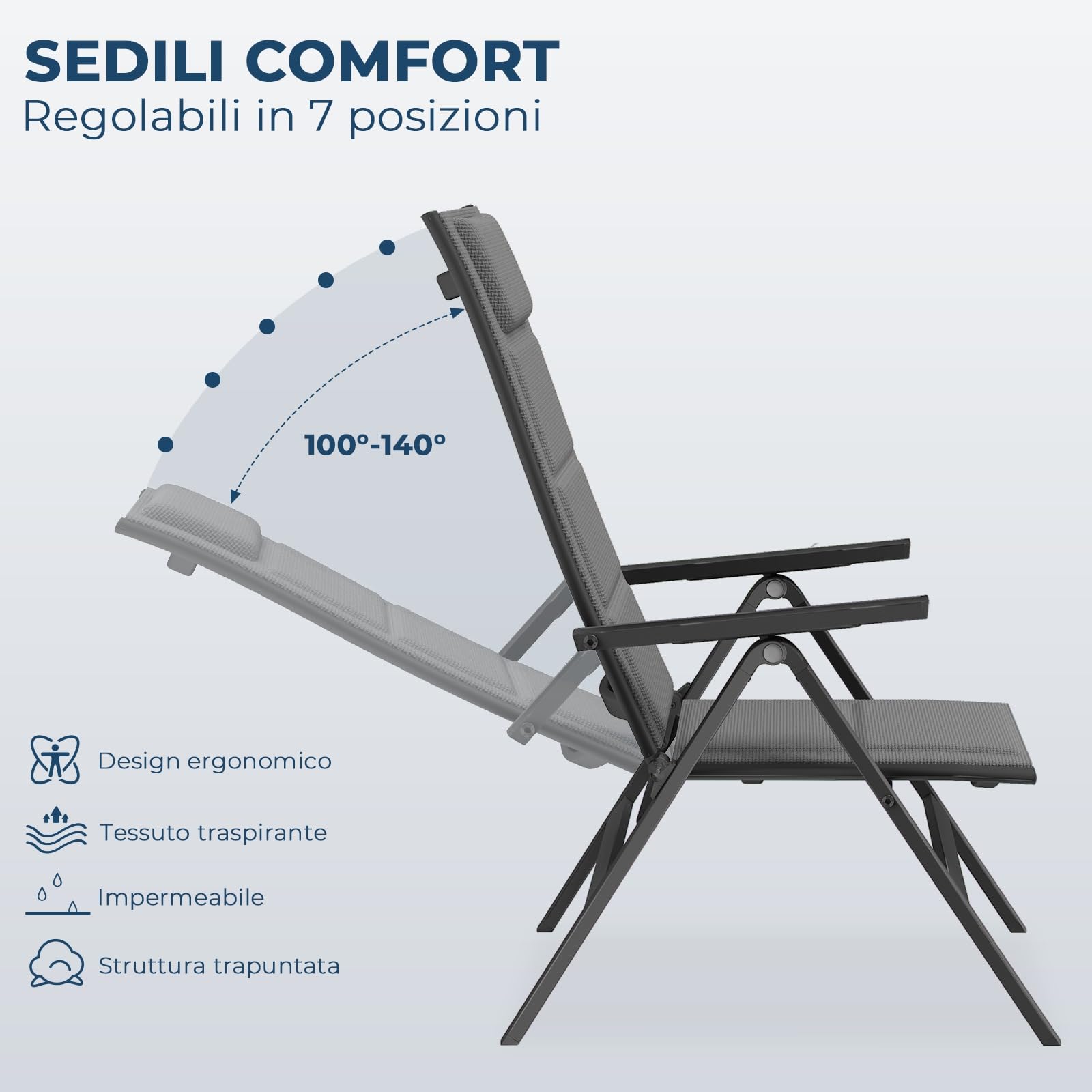 Devoko Set Tavolo e Sedie da Giardino 7 Pezzi, Composto da 1 Tavolo in Alluminio e 6 Sedie Pieghevoli, Tavolo da Giardino Allungabile (80/160 cm), Set Tavolo e Sedie da Esterno, Grigio