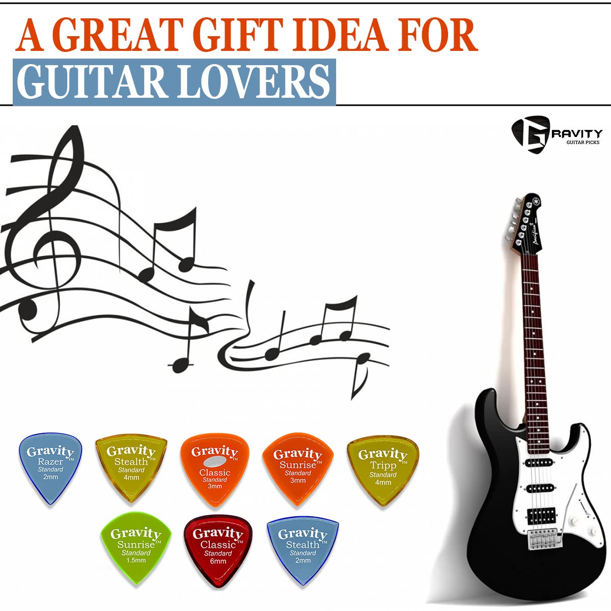 Gravity Plettri per chitarra in acrilico, smussi lucidati, suono più luminoso e più forte e presa più stretta, disponibili in diverse confezioni, prodotti negli Stati Uniti