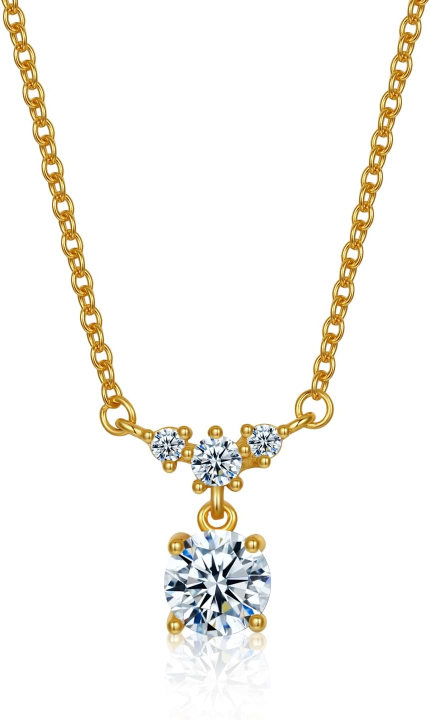 1-2CT Moissanite Necklace for Women, Lab Created Diamond Pendant, 18K White Gold Plated 925 Sterling Silver Necklace, Gifts for Women Wife Mom Jewelry, 18+2inch