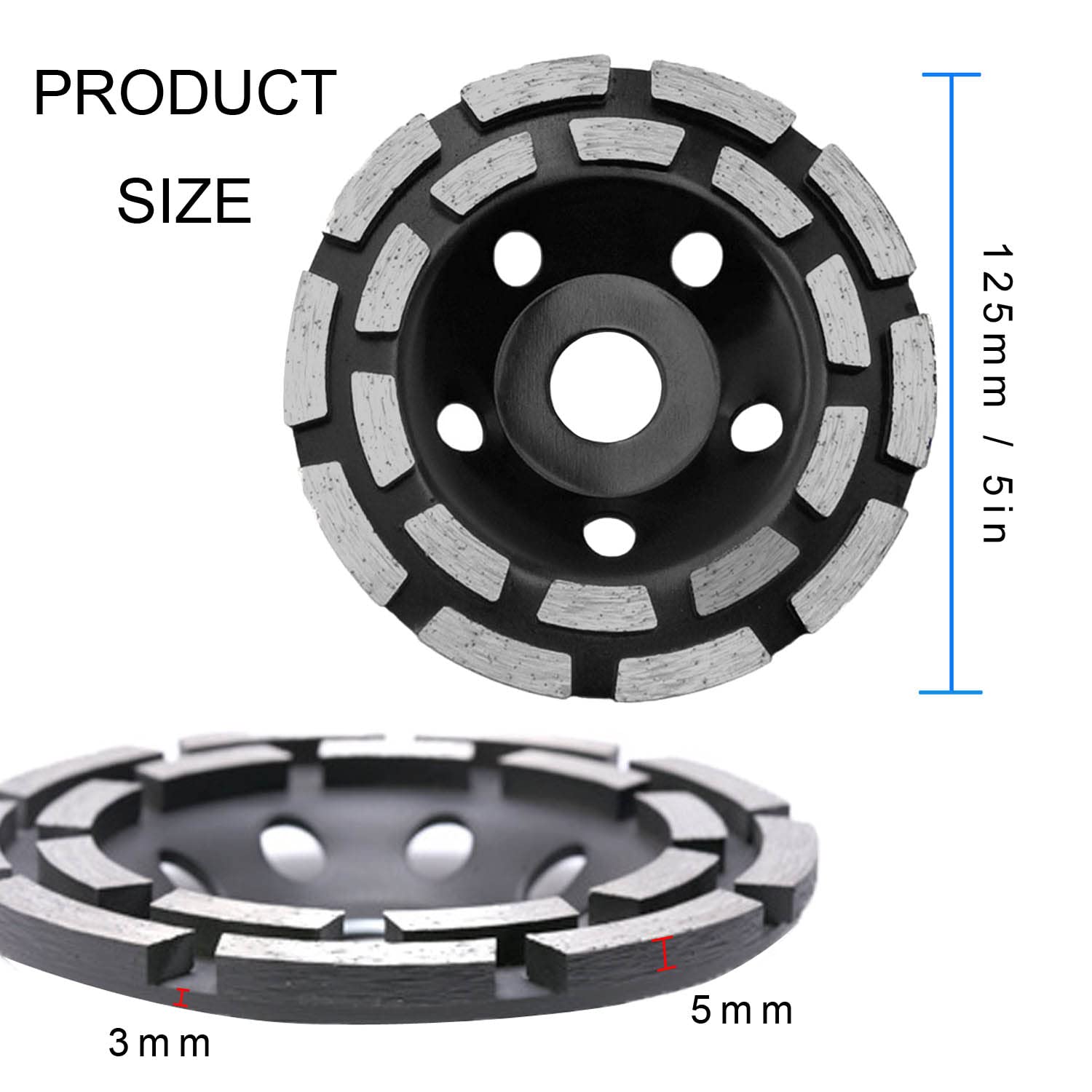 JONMON Double Row Diamond Cup - 5 Inch Surface Grinding Wheel, 125MM Heavy Duty Turbo Row Segment Grinder Disc Tool for Angle Grinder Polishing Concrete Masonry Granite Cleaning