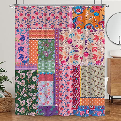 Laifzere Rideau de douche en tissu imperméable pour salle de bain Motif floral rustique avec crochets 152 x 183 cm