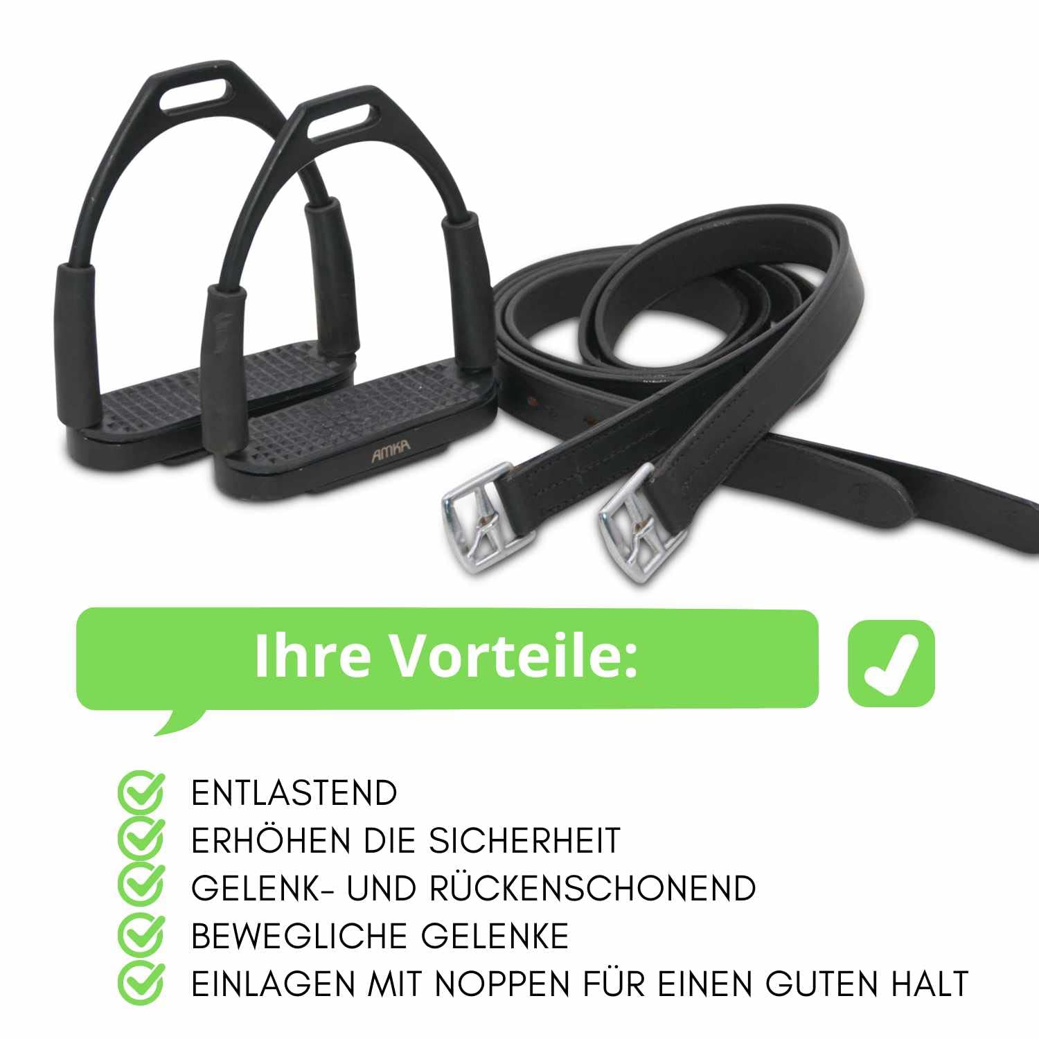 AMKA Steigbügel mit Gelenk schwarz Sicherheitssteigbügel mit Steigbügelriemen im Set