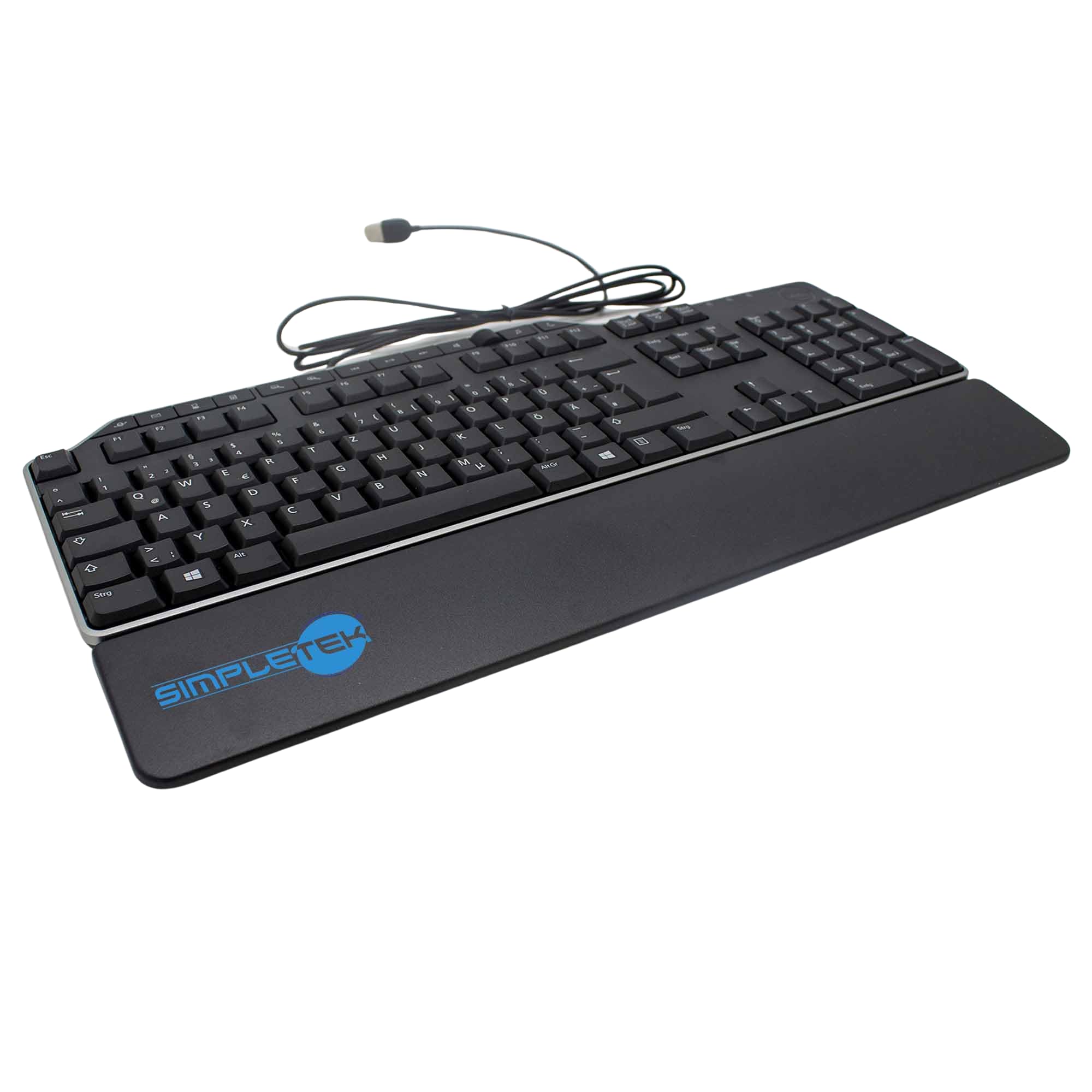 SIMPLETEK - Tastiera cablata USB - layout tedesco QWERTZ - 104 Tasti | per PC Desktop e Notebook | Poggiapolsi integrato