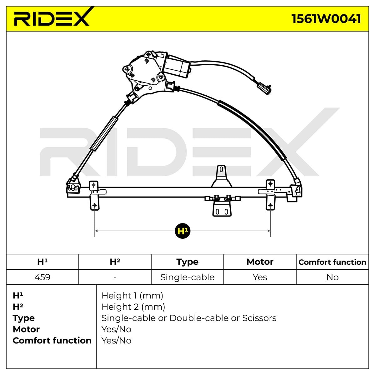 RIDEX 1561W0041 Elevalunas eléctrico Derecha con electromotor Compatible con FORD MAVERICK