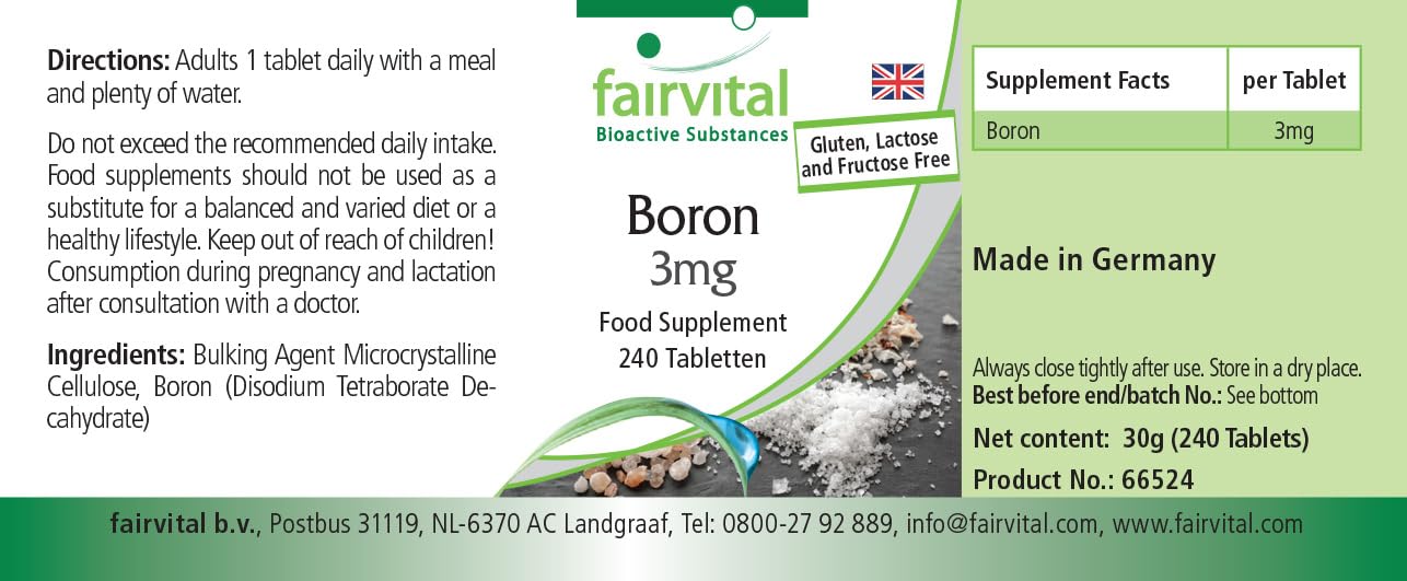 Fairvital | Bor 3mg – 240 tabletek – 3mg na tabletkę – łatwe do połknięcia – sprawdzona jakość i wysokie dawki – 100% wegańskie – wyprodukowane w Niemczech