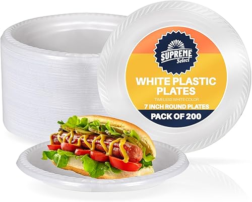 Miniatura 9 de Supreme Select Platos de plástico desechables blancos Juego de 200 platos  Platos de 10 pulgadas Elegantes platos de cena de fiesta - Juego de
