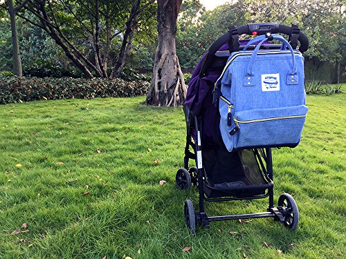 Wide Open Designer Baby Diaper Backpack by Moskka–Nappy Tote Bag w/Stroller Straps, Changing Pad & Insulated Pocket for Girl & Boy - Blue - Thumbnail 4