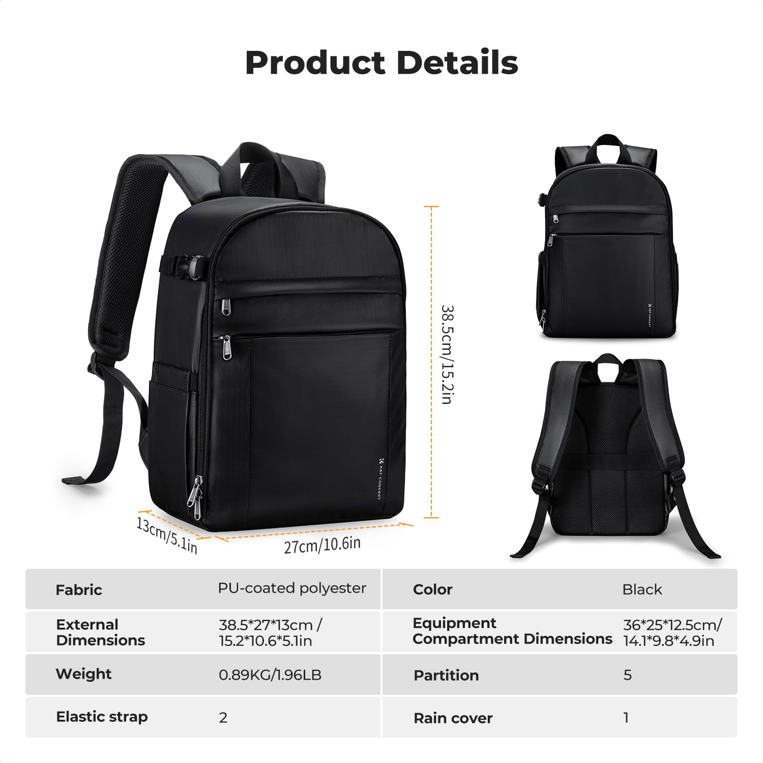 K&F CONCEPT Camera Bag Backpack, Professional DSLR/SLR/Mirrorless Camera Backpack, Photography Camera Case with Tripod Holder & Rain Cover Compatible with Canon/Sony/Nikon/FUJIFILM