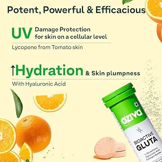 OZiva Bioactive Glutathione Tablets for Radiant Skin L-Glutathione, Hyaluronic Acid, Lycopene, Vitamin C For Skin Glow & Anti-Pigmentation Orange 15 count (Pack of 1) Starter