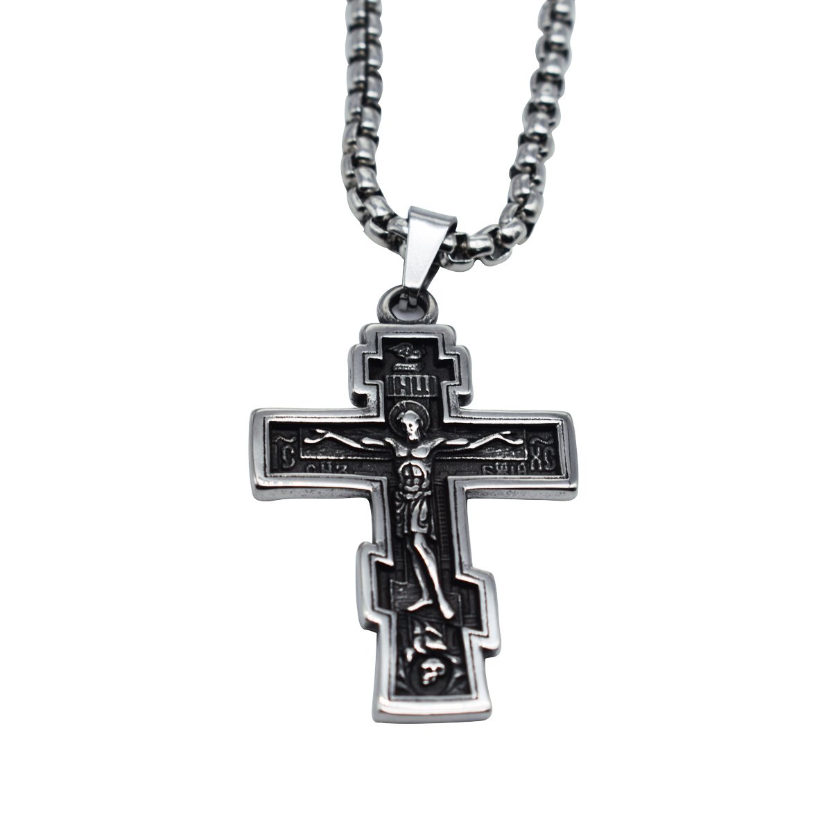 Mens Boys Necklace Chain Pendant Necklace Stainless Steel Men Novelty Generous Silver Black Gothic Skull/Exclusive Animal Titanium Steel Pendant Necklace (Cross-r)