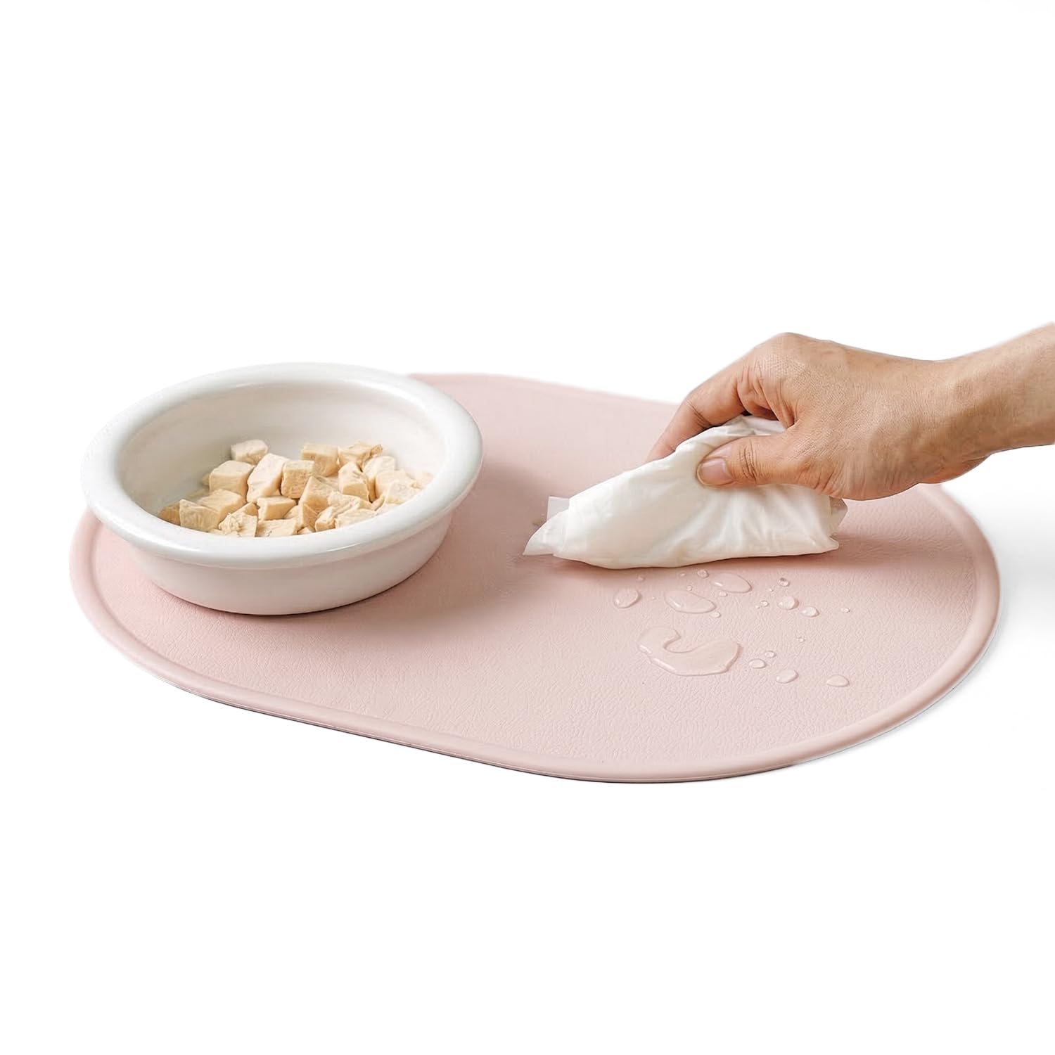 Tapis en silicone pour gamelle, antidérapant, non toxique, facile à nettoyer, 40 x 29 cm (rose poudré)
