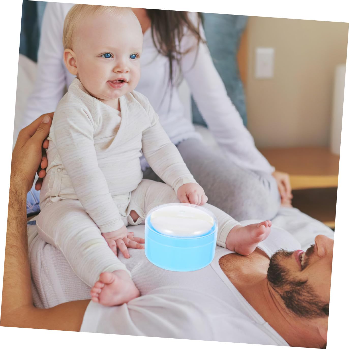 Tragbare Babypuderdose mit Bequemer Puderquaste aus Kunststoff und Textilbaumwolle Praktische Aufbewahrungsbox für Babypuder zur Täglichen Anwendung zu Hause