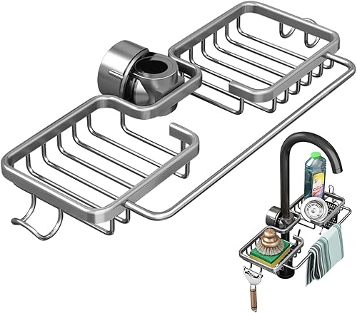 Soporte de esponja para fregadero de cocina, estante sobre el fregadero, estante de esponja desmontable de acero inoxidable para organizador y