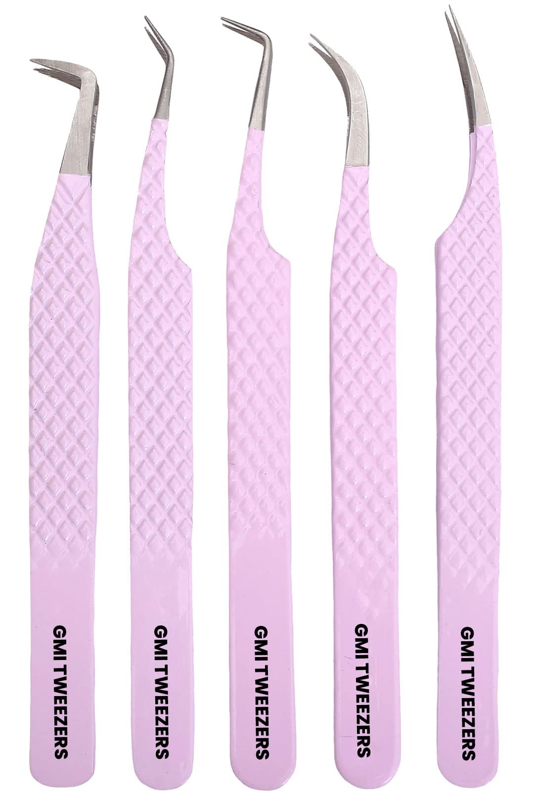 GMI Lash Tweezers - Set of 5 Eyelash Tweezers- Stainless Steel Eyelash Extension Tweezers - Multipurpose Lash Tweezers for Eyelash Extensions for Individual. (Pink)