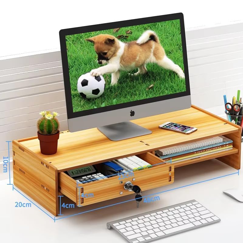 Image of VBM Monitor Riser Stand Bamboo Computer Laptop, Printer, PC with Storage Slot Adjustable Desktop Stand For Home , Office (Monitor Stand (Lock) 3 Box)
