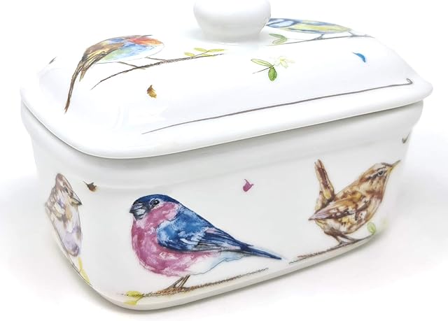 The Leonardo Collection Country Life Birds Butter Dish, Fine China, Multicolour, 17x10x11cm, LP93723