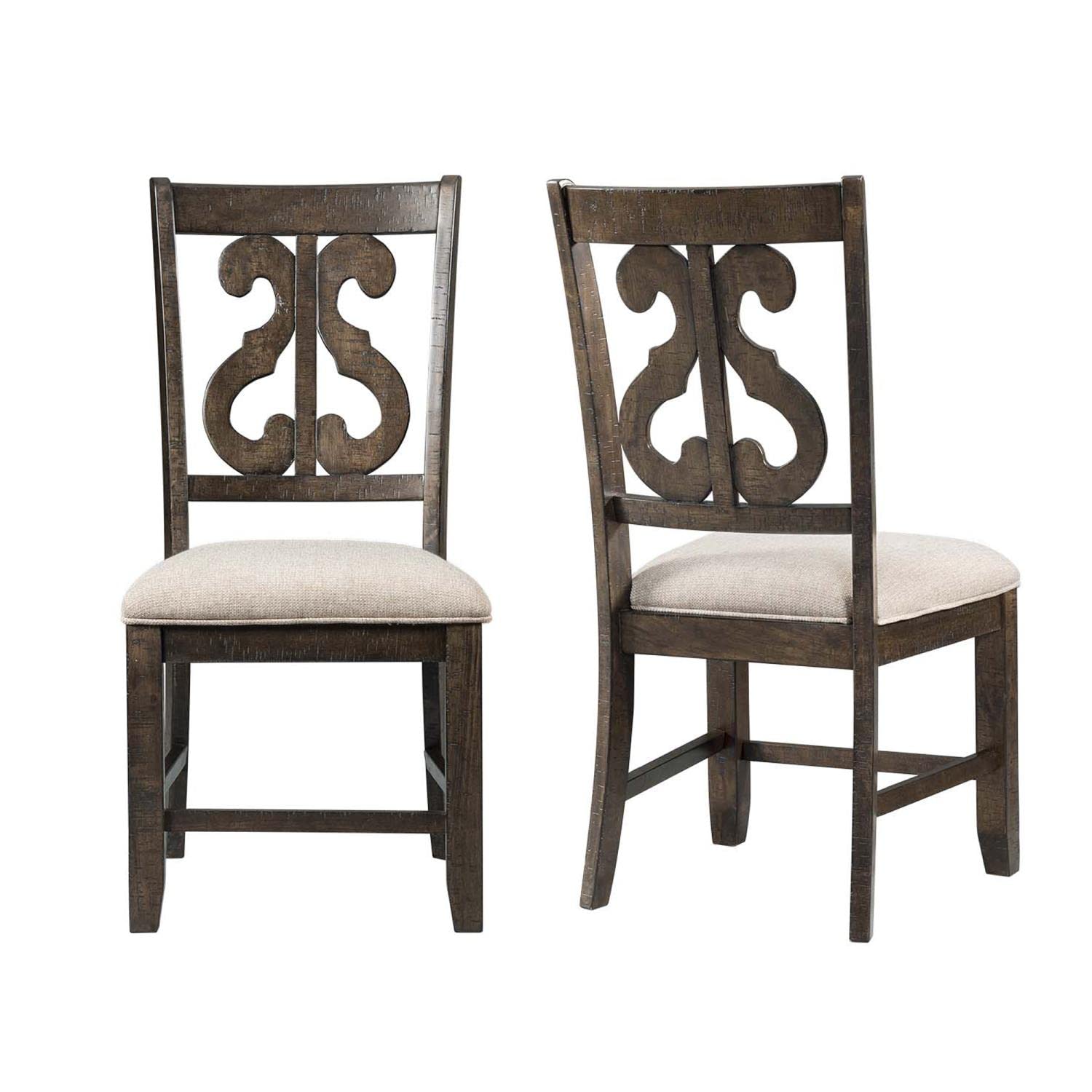 Picket House Stanford Wooden Swirl Back Side Chair Set Transitional/Smokey Walnut/20/42